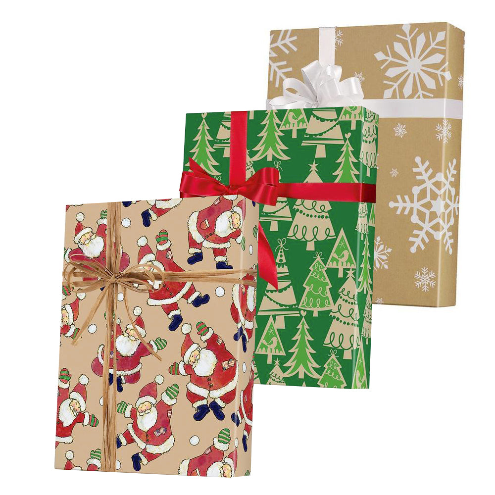 Christmas Kraft Wrapping Paper Variety 3-Pack