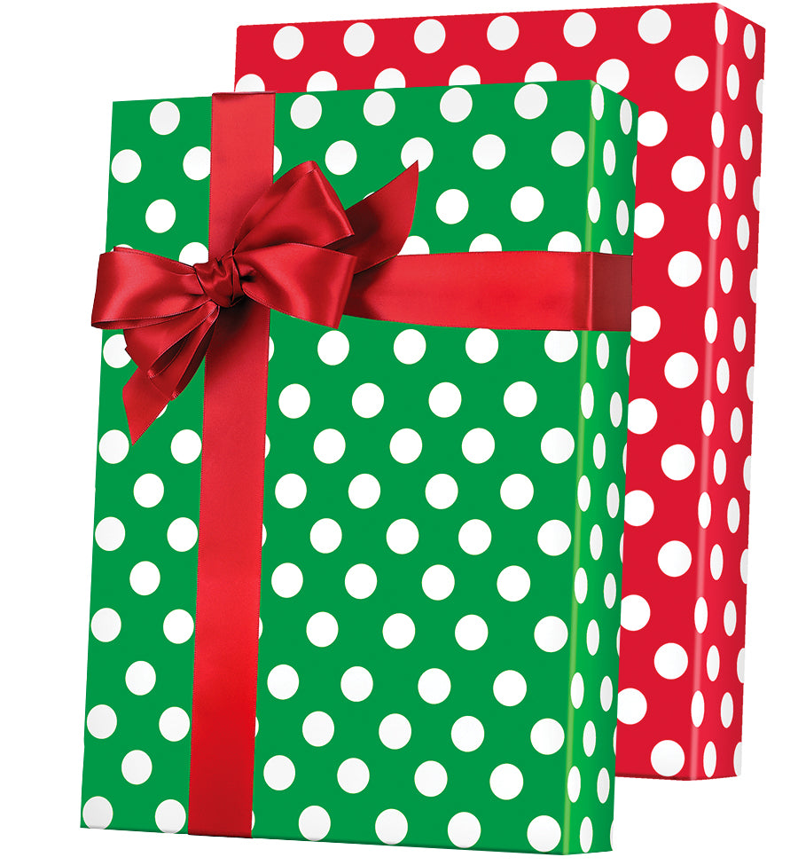 Christmas Reversible Wrapping Paper, Red, Green And Kraft, Snowflakes,  Polka Dots, Stripes And Holly, 4-Rolls, 80 Total Sq. Ft.