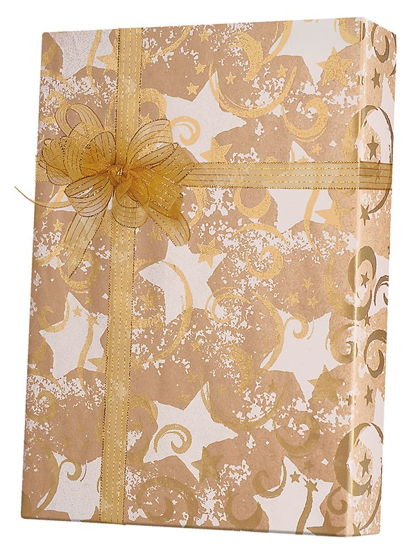 Gold Stars and Swirls Kraft Wrapping Paper (36 sq. ft.)
