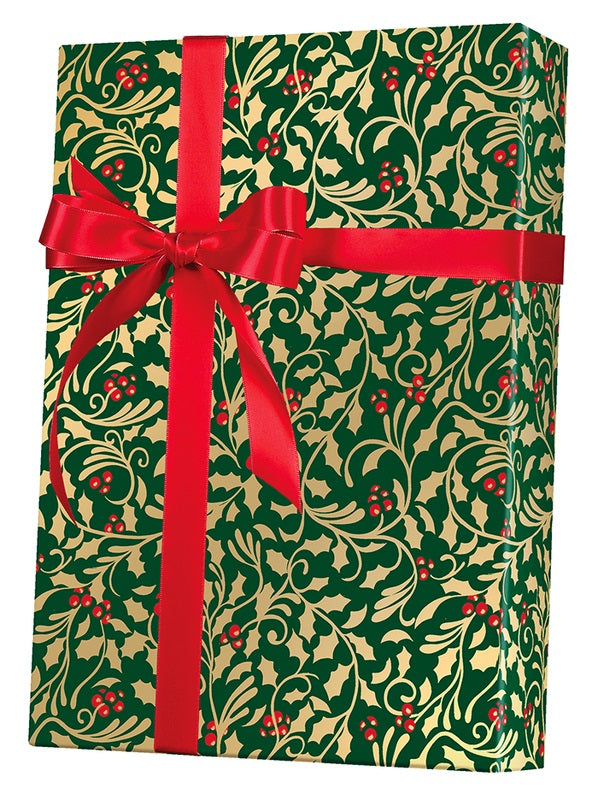 Golden Holly Wrapping Paper (36 Sq. ft.) | Innisbrook Wraps
