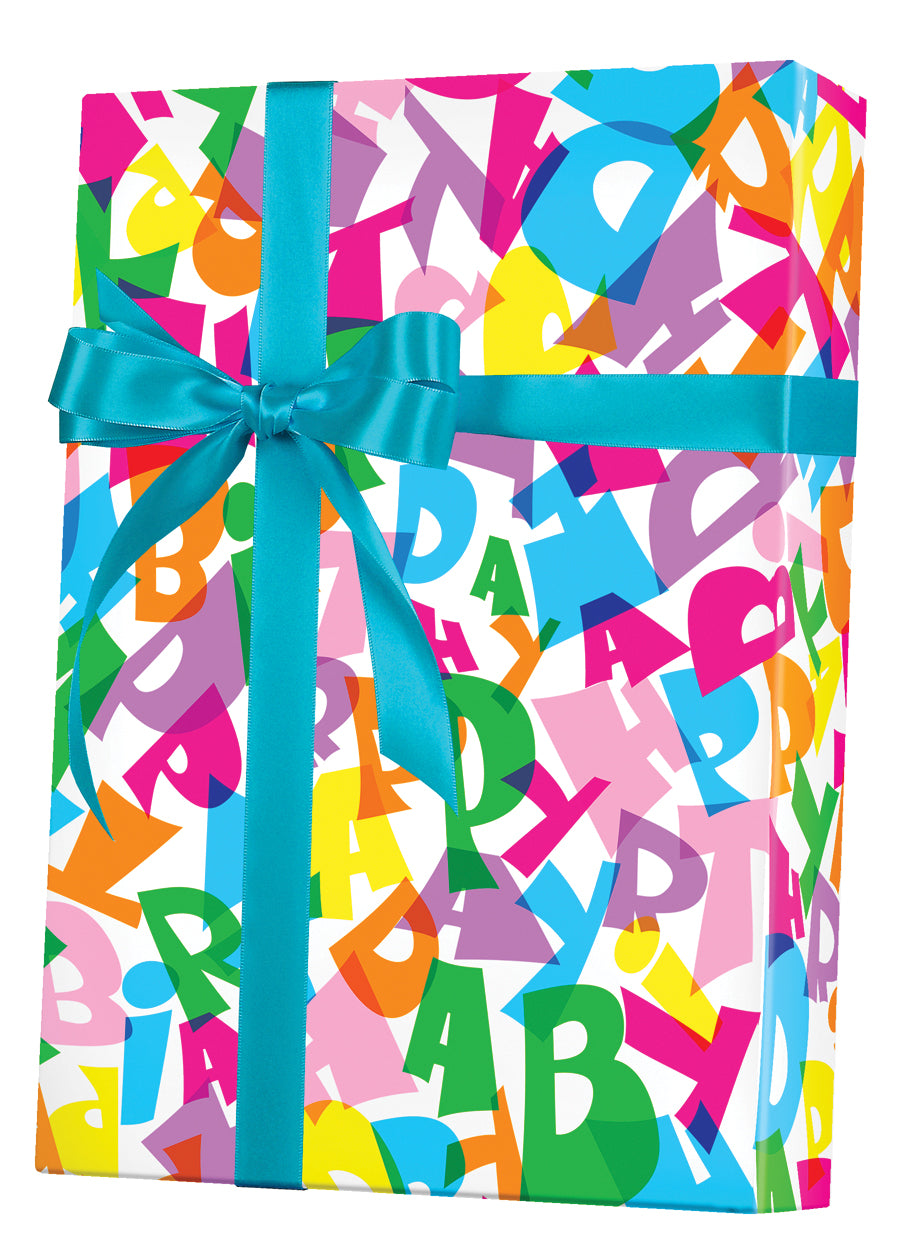Large Rainbow Birthday Bulk Wrapping Paper Roll - 416 Sq Ft